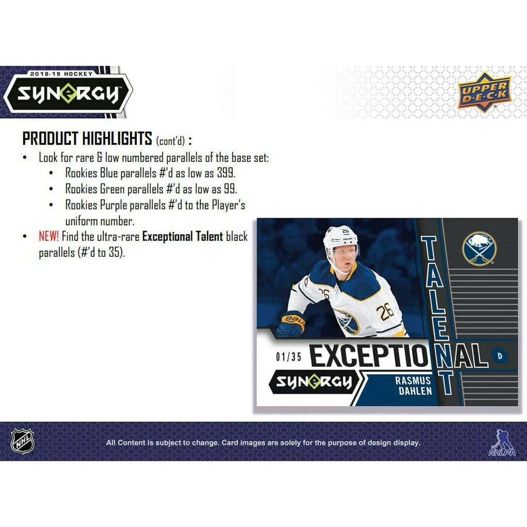 2018 19 Upper Deck Synergy Hockey Hobby Box (Ships Sealed Only)