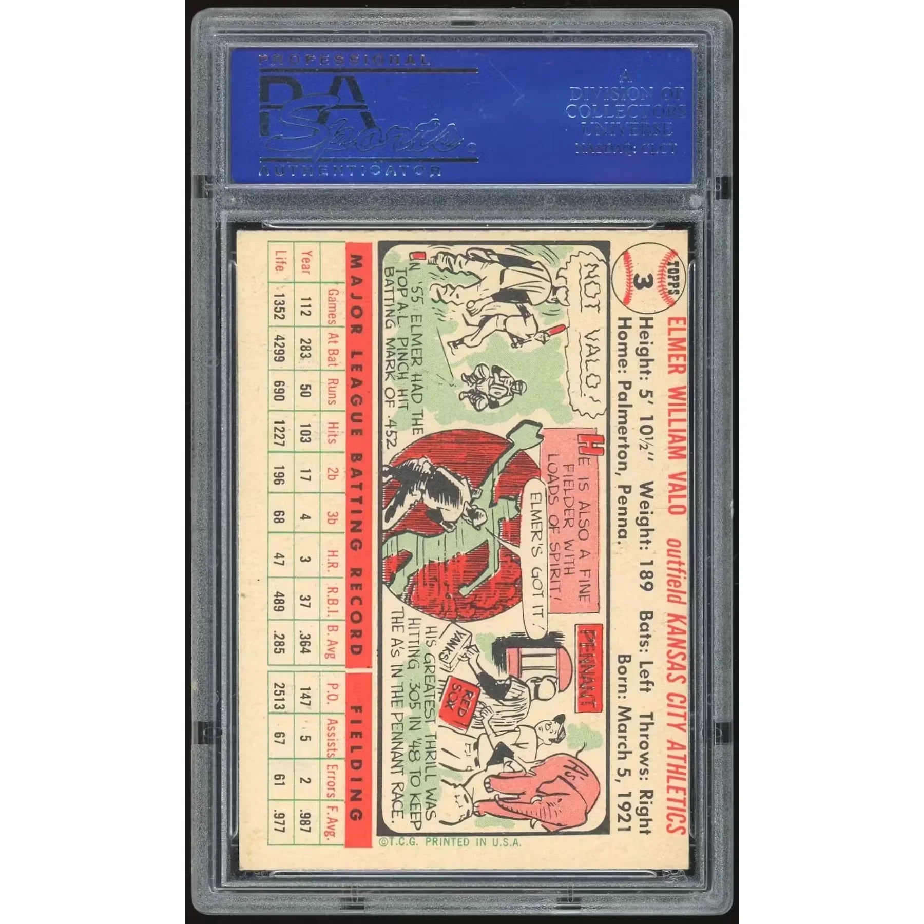 1956 Topps #3 Elmer Valo Card | PSA 8