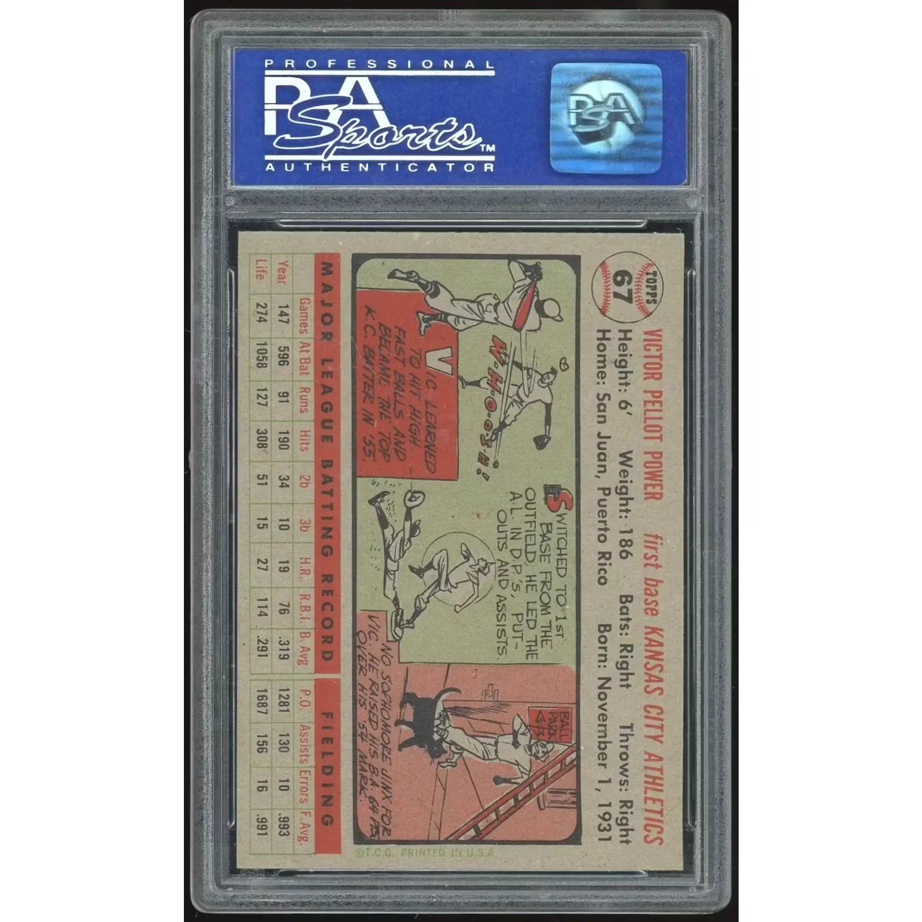 1956 Topps #67 Vic Power Baseball Card | PSA 8