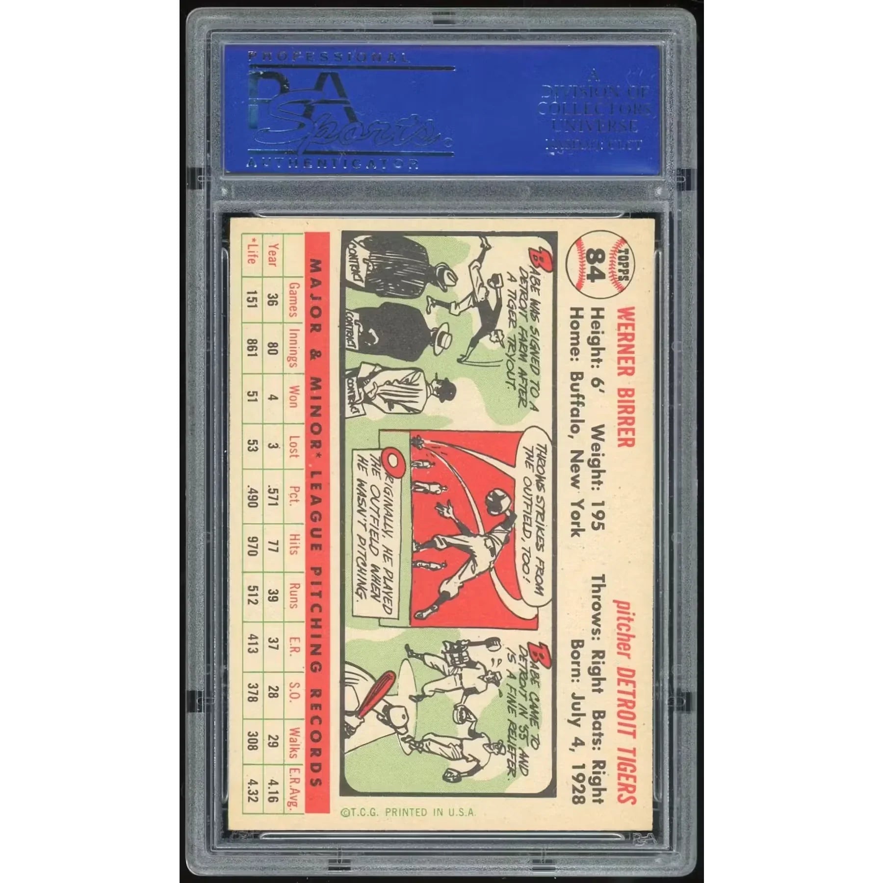 1956 Topps #84 Babe Birrer Baseball Card | PSA 8