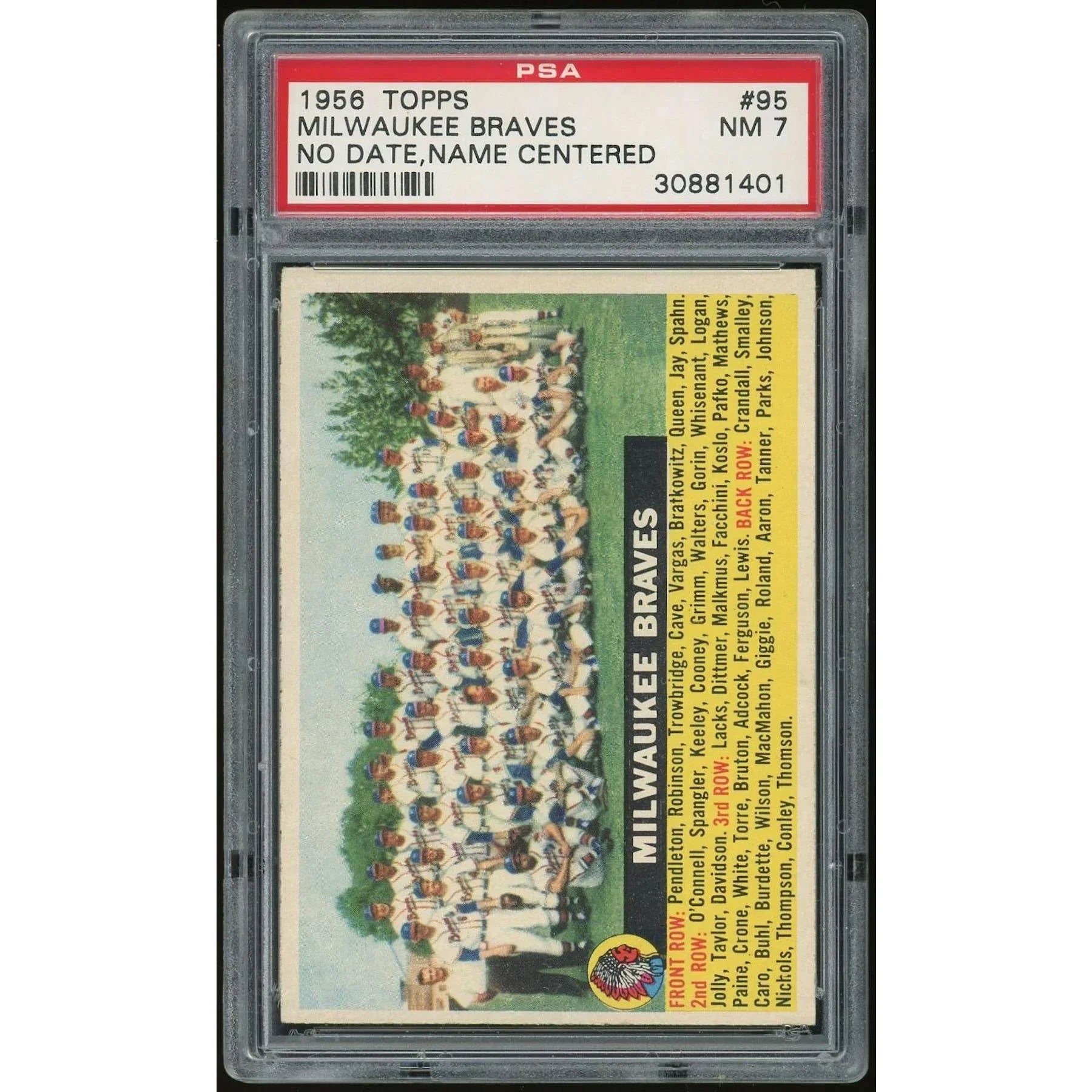 1956 Topps #95 Milwaukee Braves Card | PSA 7