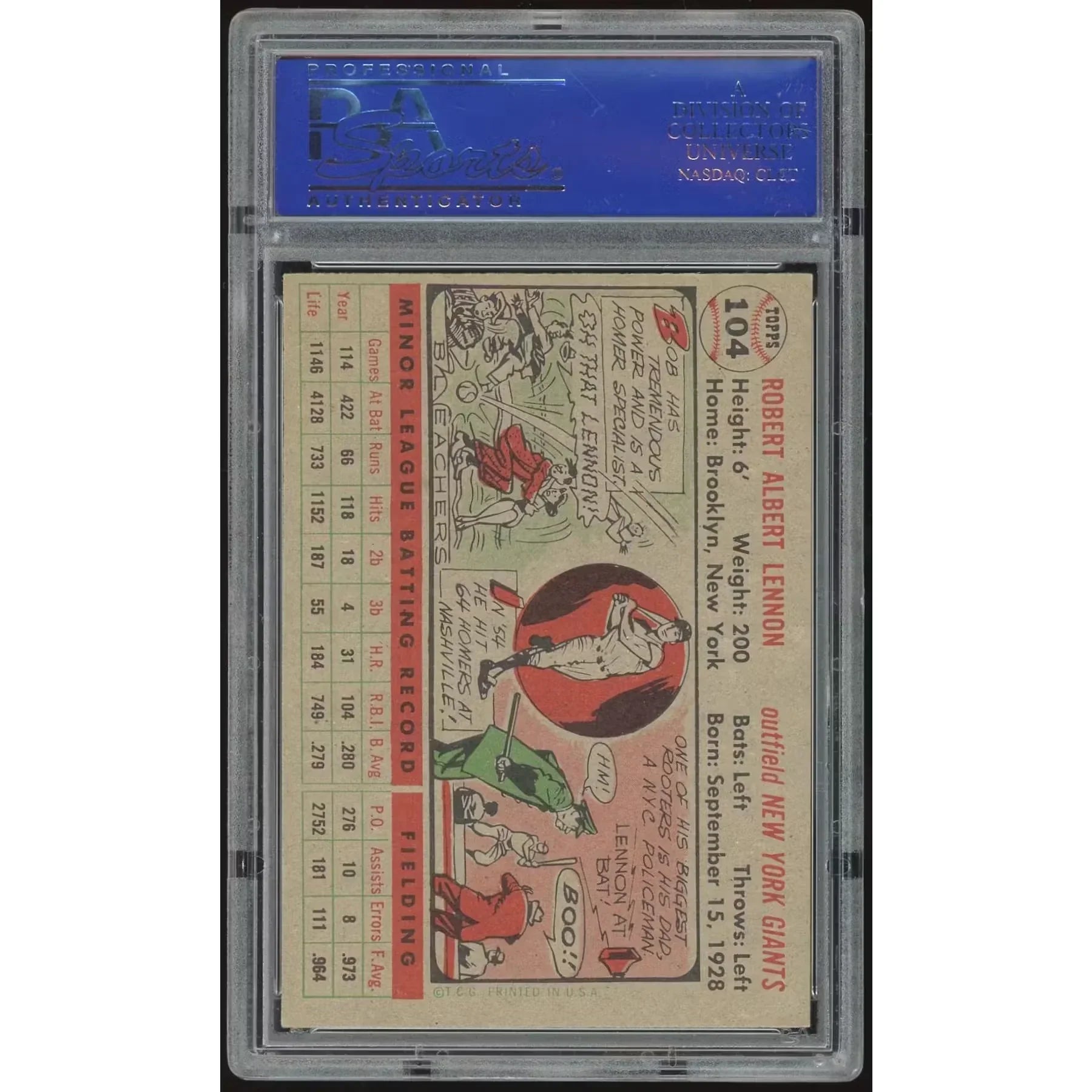 1956 Topps #104 Bob Lennon Baseball Card | PSA 7