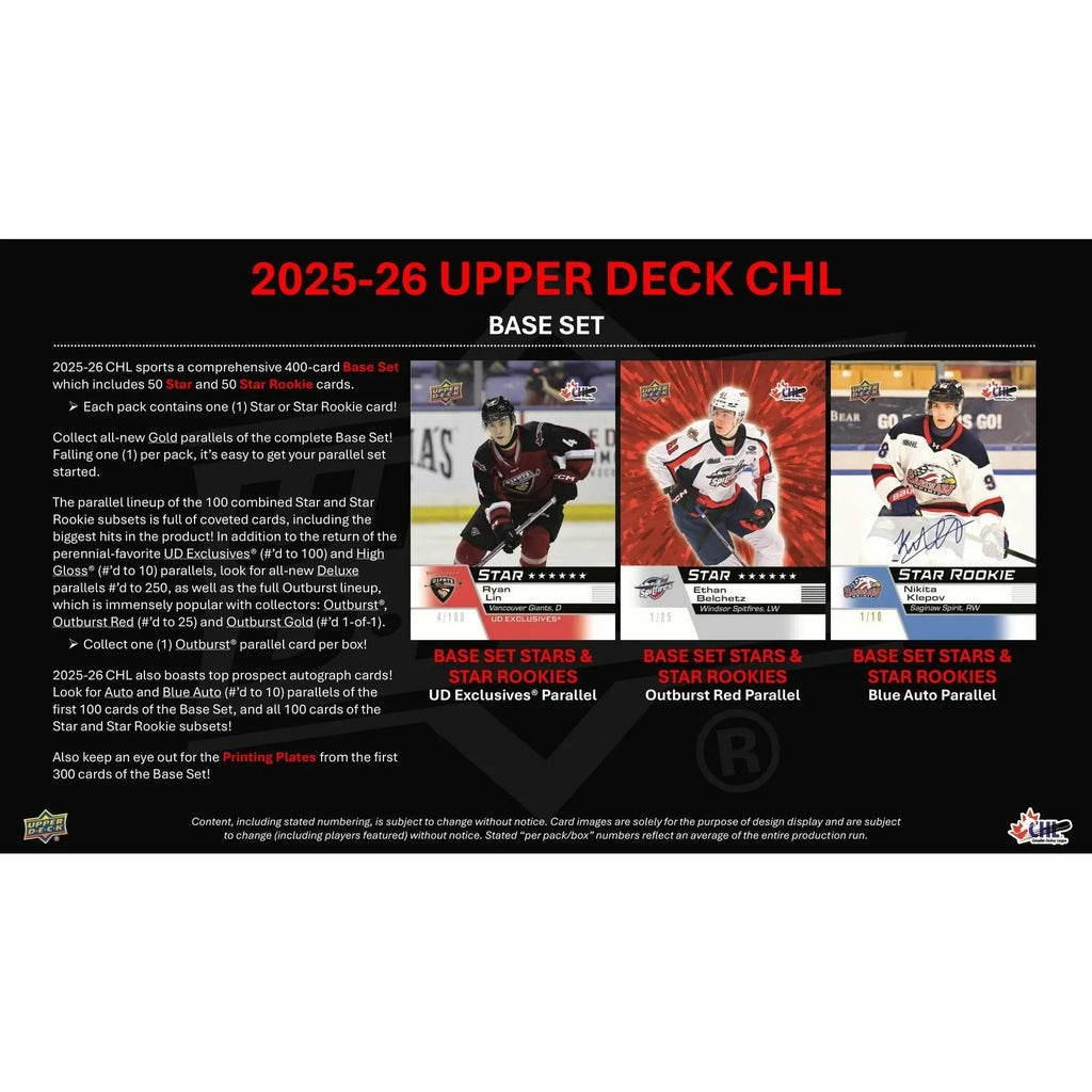 2025 26 Upper Deck CHL Hockey Hobby Box Presell Releases Jun 17th 2026 (Ships Sealed Only)