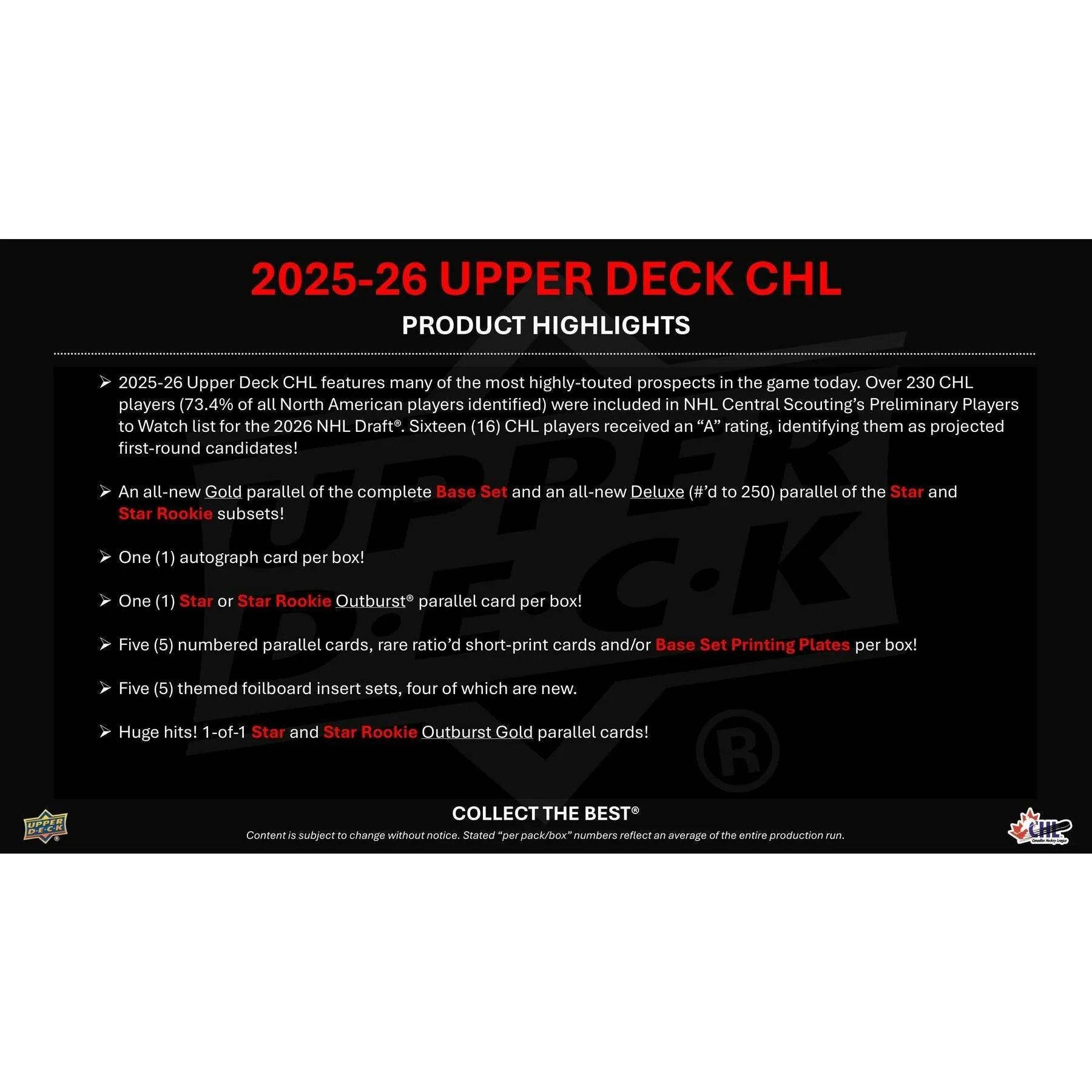 2025 26 Upper Deck CHL Hockey Hobby 16 Box Case Presell Releases Jun 17th 2026 (Ships Sealed Only)