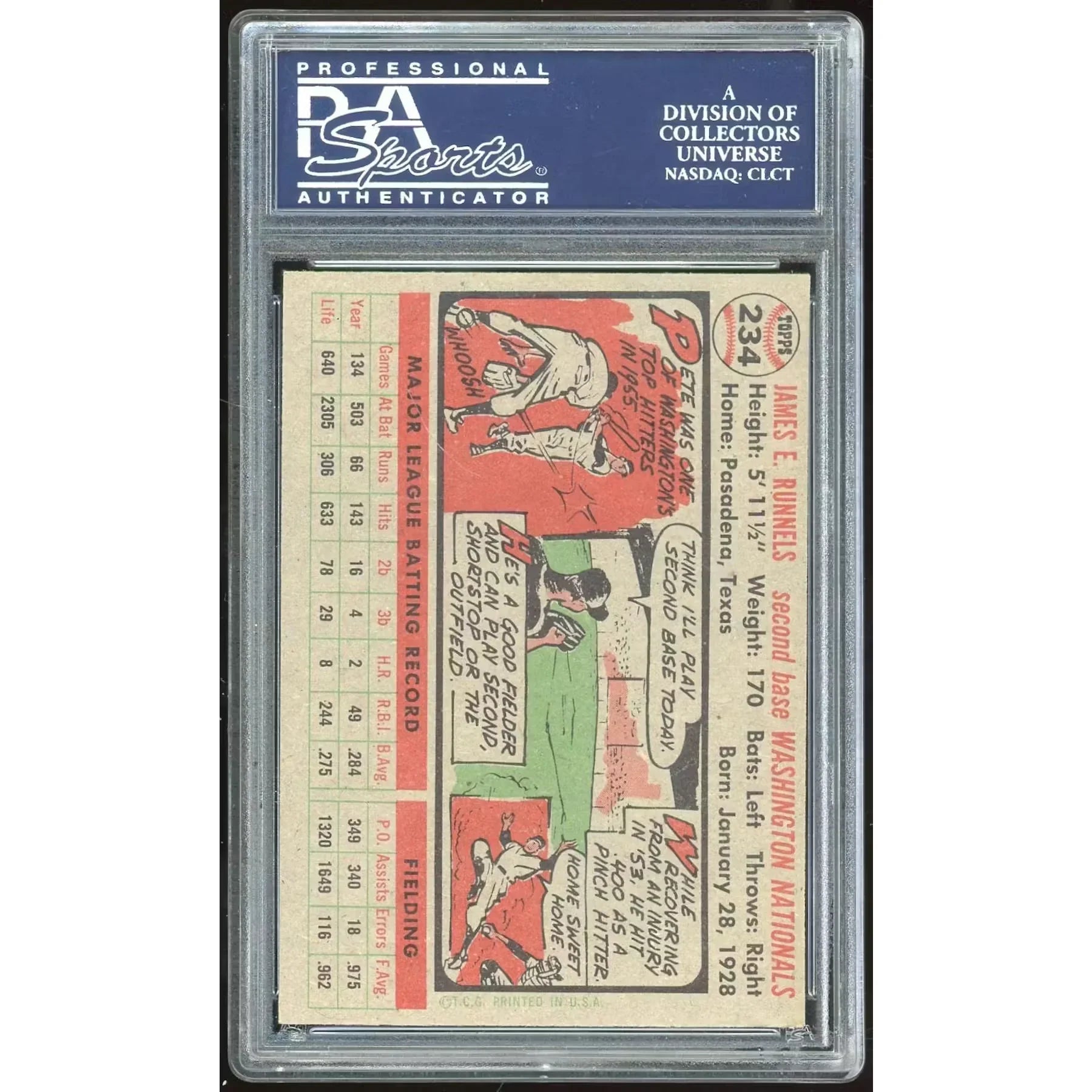 Pete Runnels 1956 Topps #234 Card | PSA 7.5