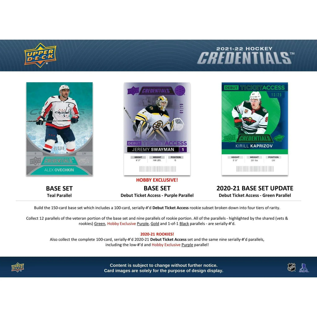 2021 22 Upper Deck Credentials Hockey Hobby Box (Ships Sealed Only)
