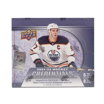 2021 22 Upper Deck Credentials Hockey Hobby Box (Ships Sealed Only)