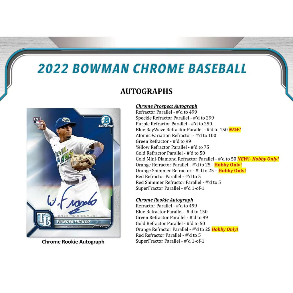 2022 Bowman Chrome Baseball Hobby Box (Ships Sealed Only) - D