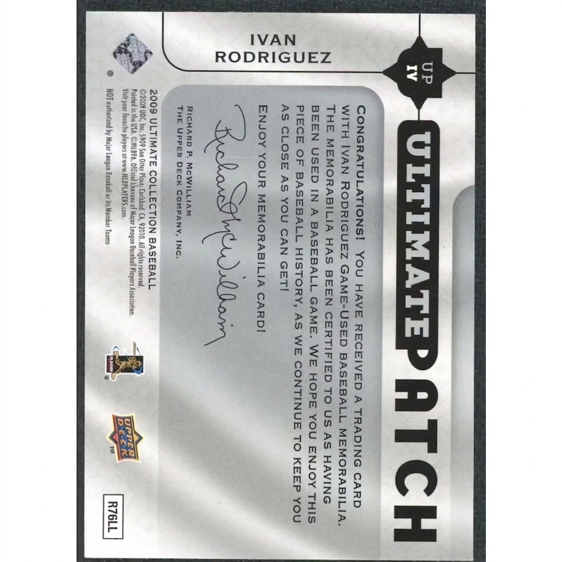 Ivan Rodriguez 2009 Ultimate Collection Patch Card |/35