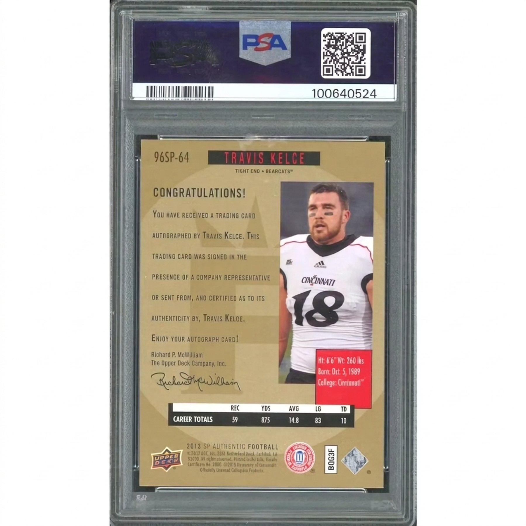 Travis Kelce Signed 2013 SP Authentic Card | PSA 9
