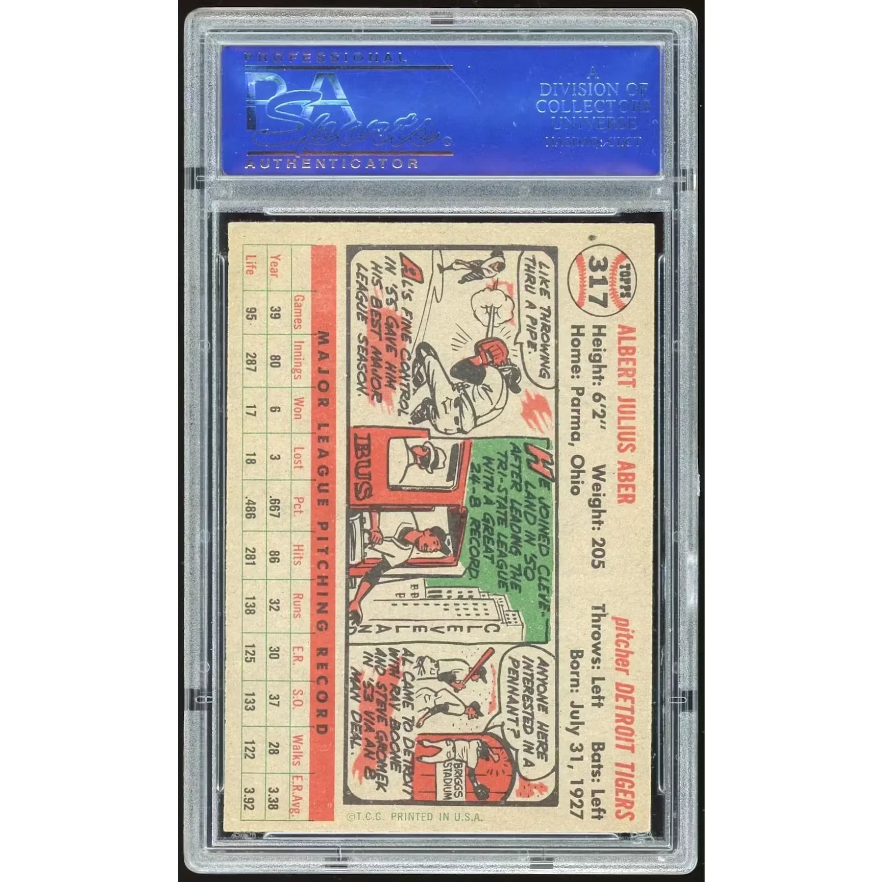 1956 Topps #317 Al Aber Baseball Card | PSA 7
