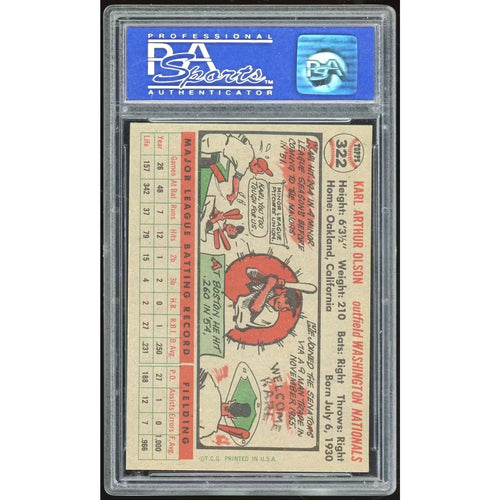 1956 Topps #322 Karl Olson Baseball Card | PSA 8