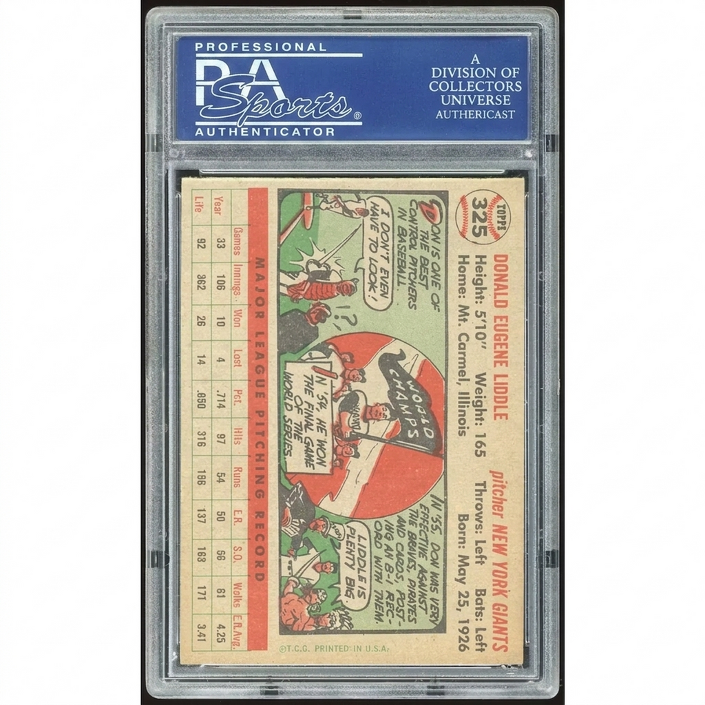 Don Liddle 1956 Topps #325 Baseball Card | PSA 8