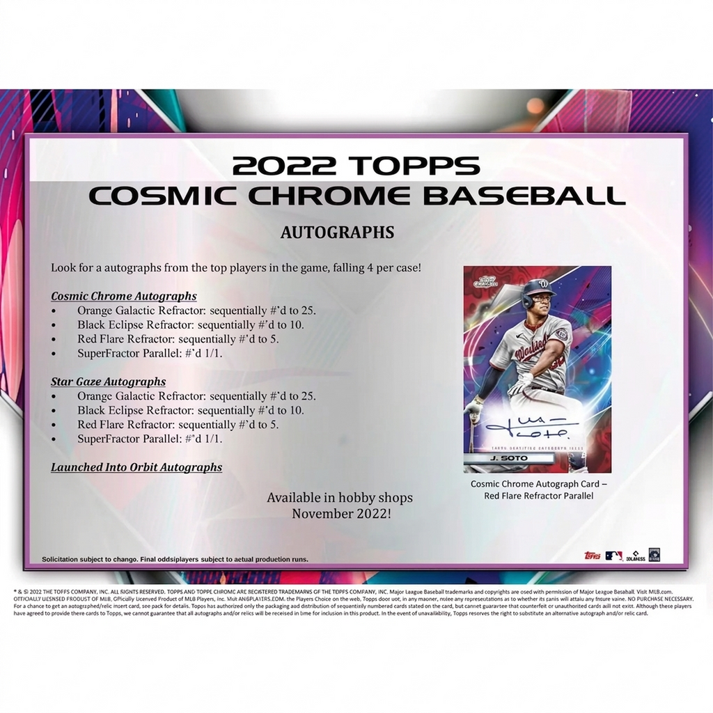 2022 Topps Cosmic Chrome Baseball Hobby Box (Ships Sealed Only)