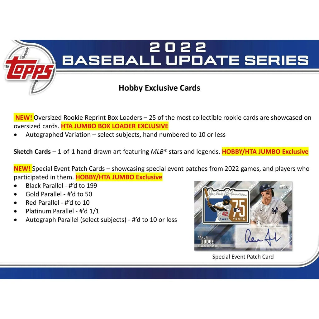 2022 Topps Update Series Baseball Hobby Box (Ships Sealed Only) - D