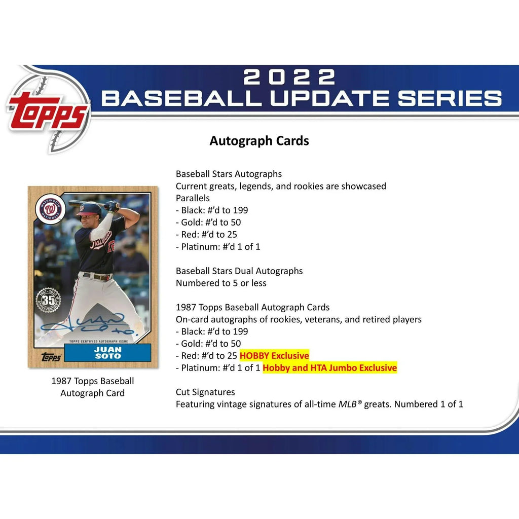 2022 Topps Update Series Baseball Hobby Box (Ships Sealed Only) - D