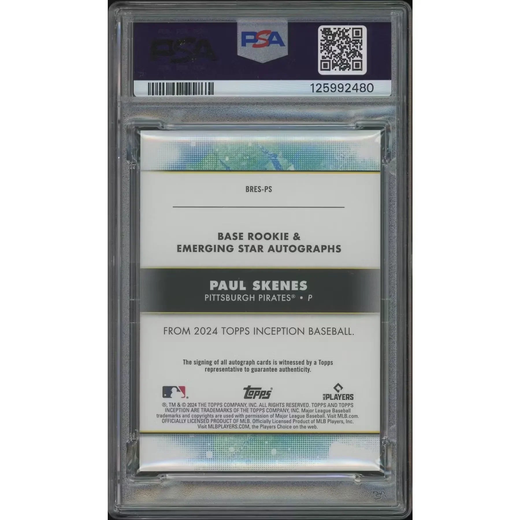 Paul Skenes Signed 2024 Topps Inception Rookie Card | Red Emerging Stars #24/50 PSA 7