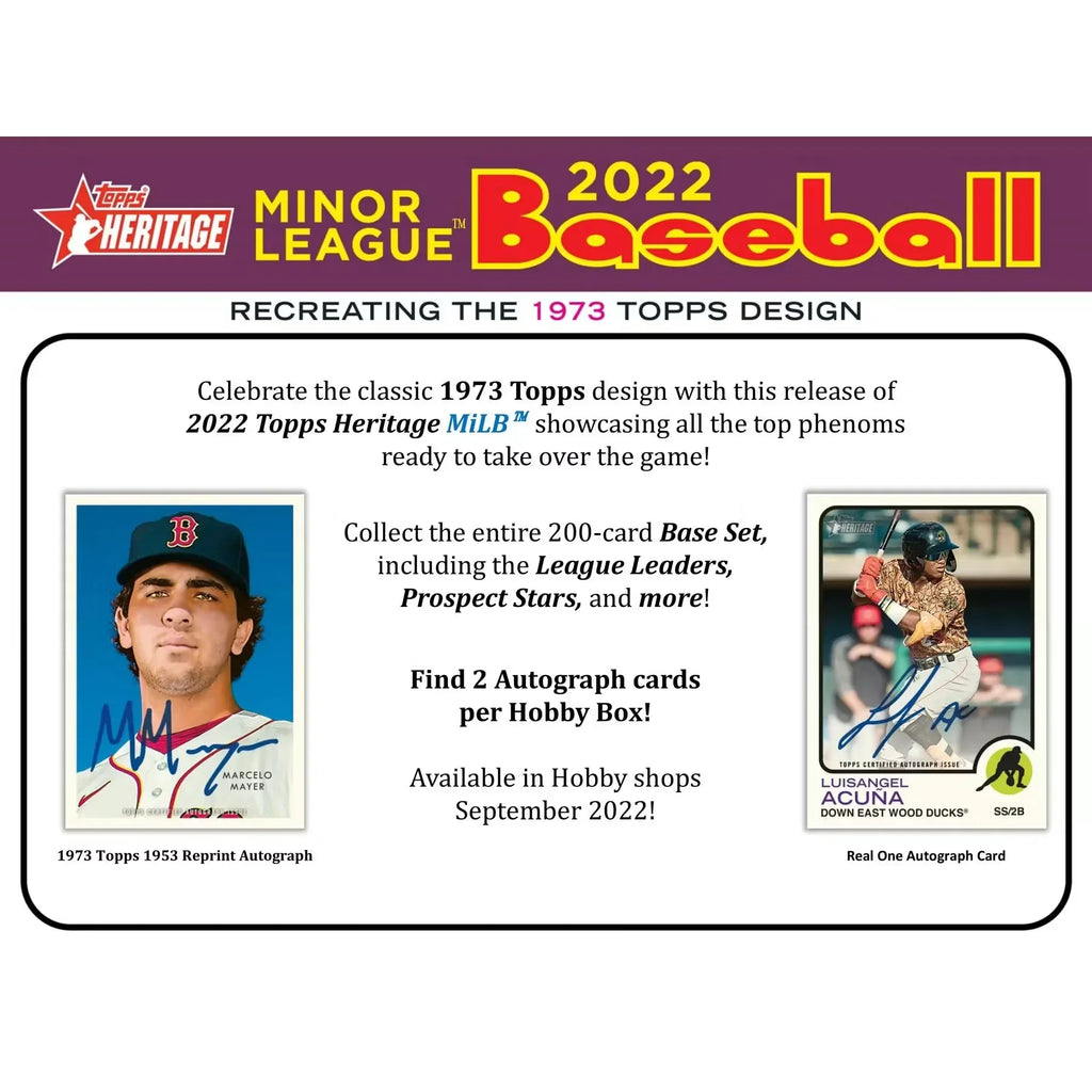 2022 Topps Heritage Minor League Baseball Hobby 12-Box Case (Ships Sealed Only)