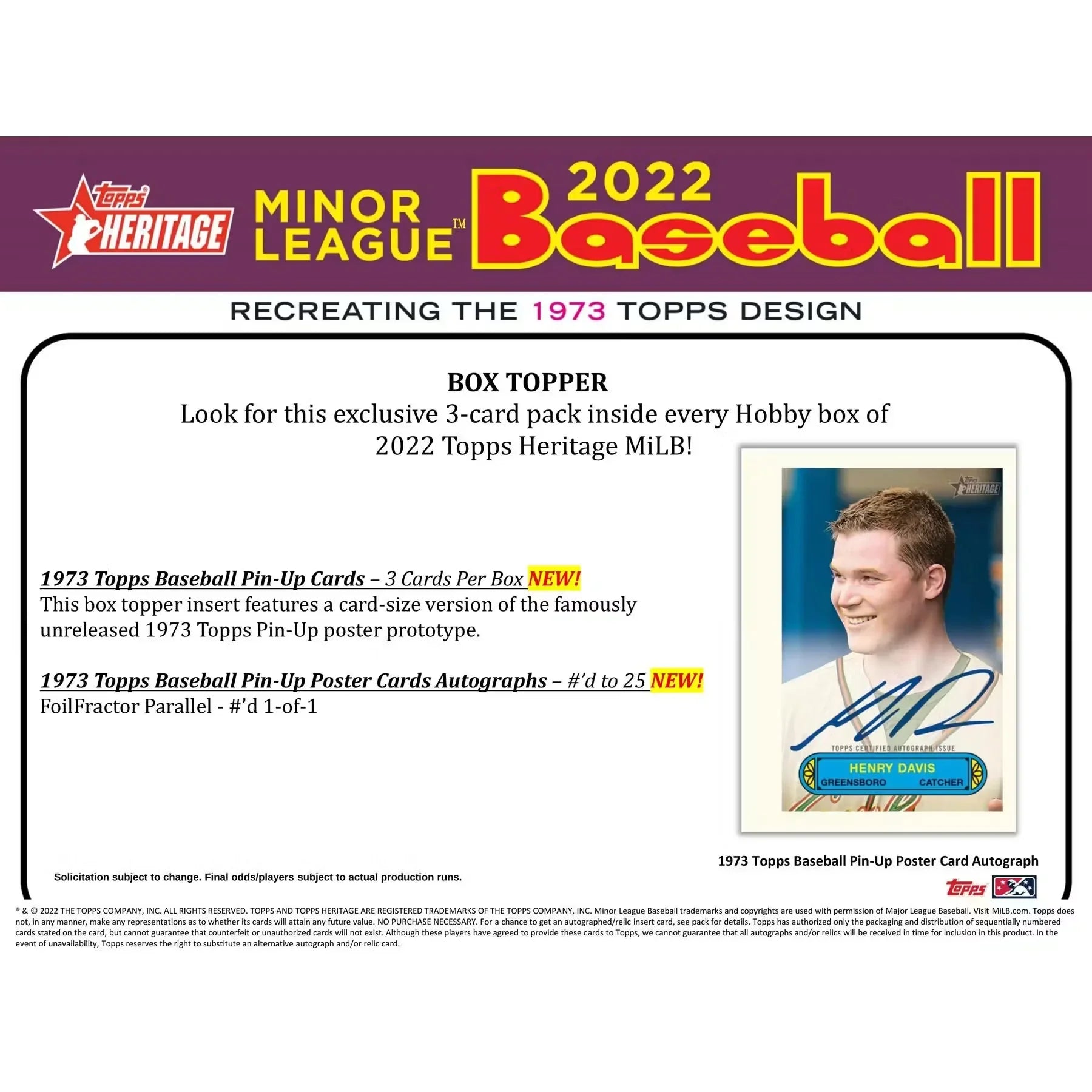 2022 Topps Heritage Minor League Baseball Hobby Box (Ships Sealed Only) - D