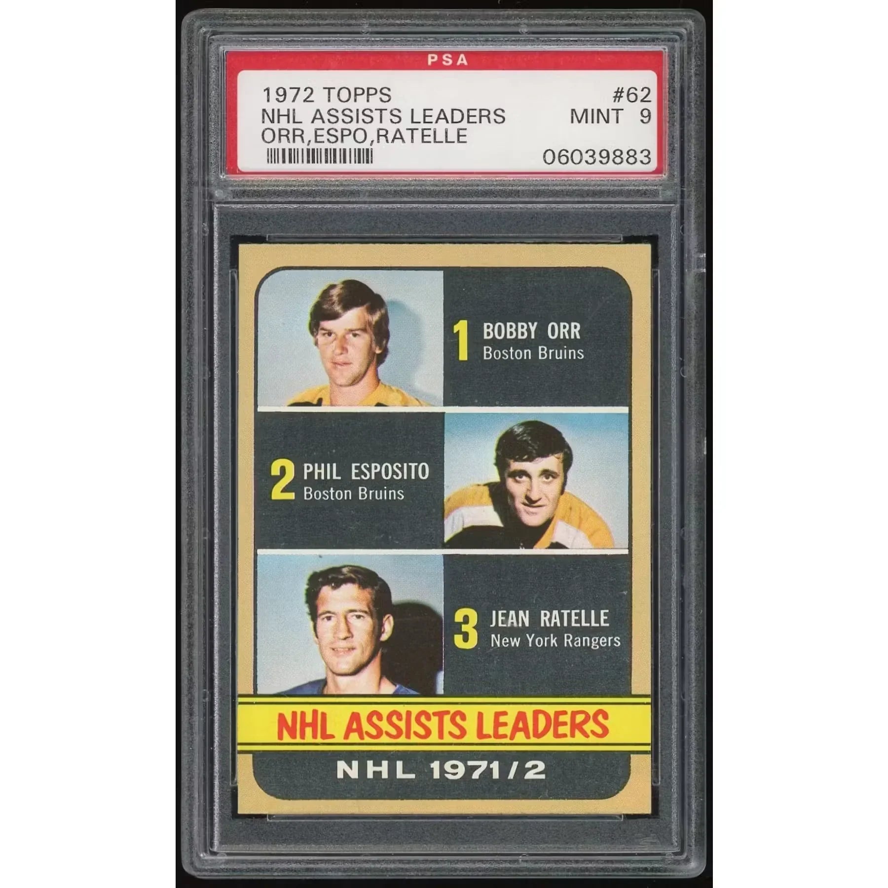 1972-73 Topps #62 NHL Assists Leaders Card | PSA 9