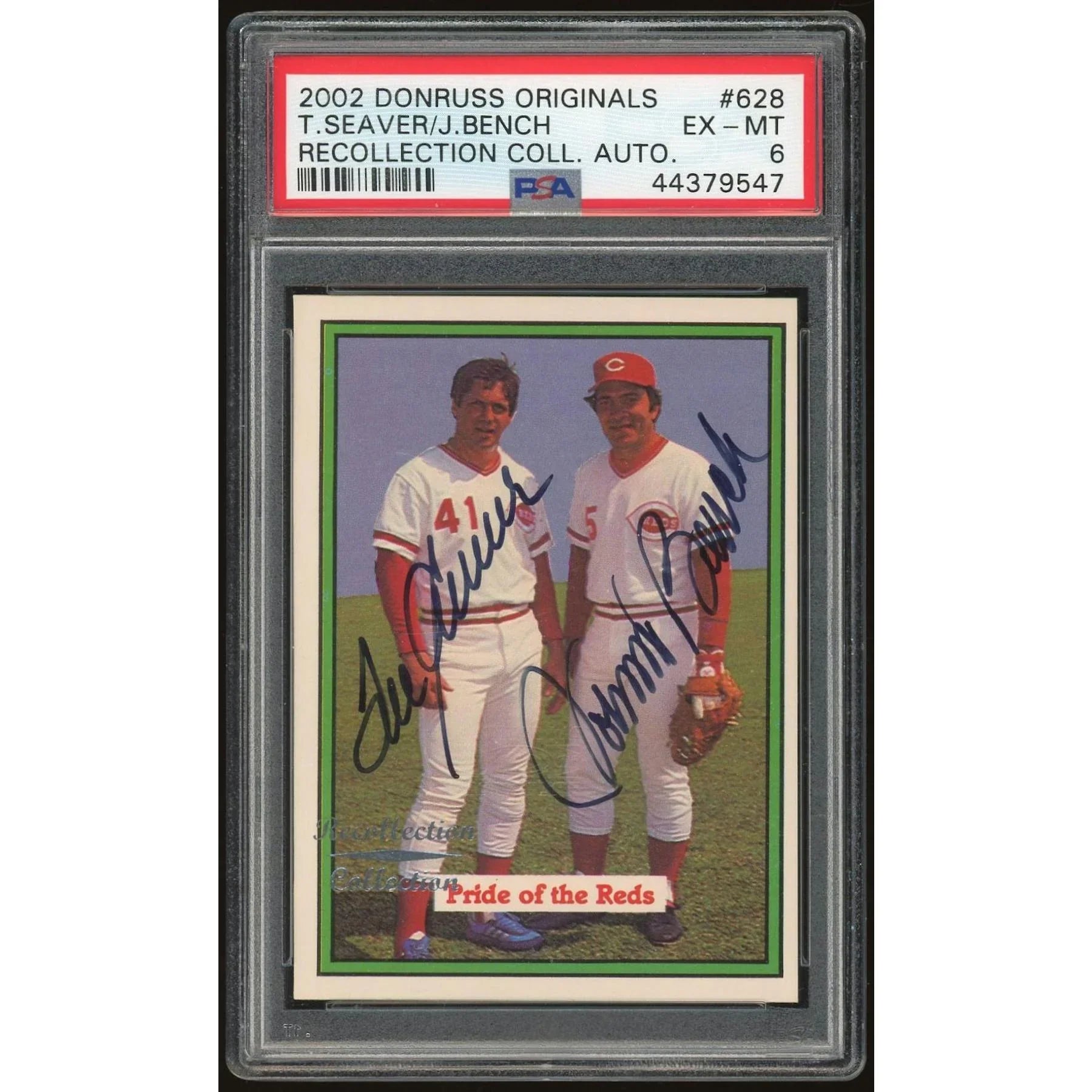 Tom Seaver & Johnny Bench Signed 2002 Donruss #628 Card | PSA 6