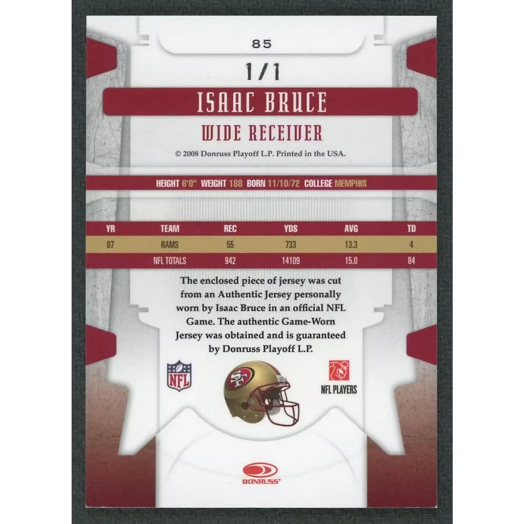 Isaac Bruce Signed 2008 Donruss Playoff Card | NFL Shield 1/1