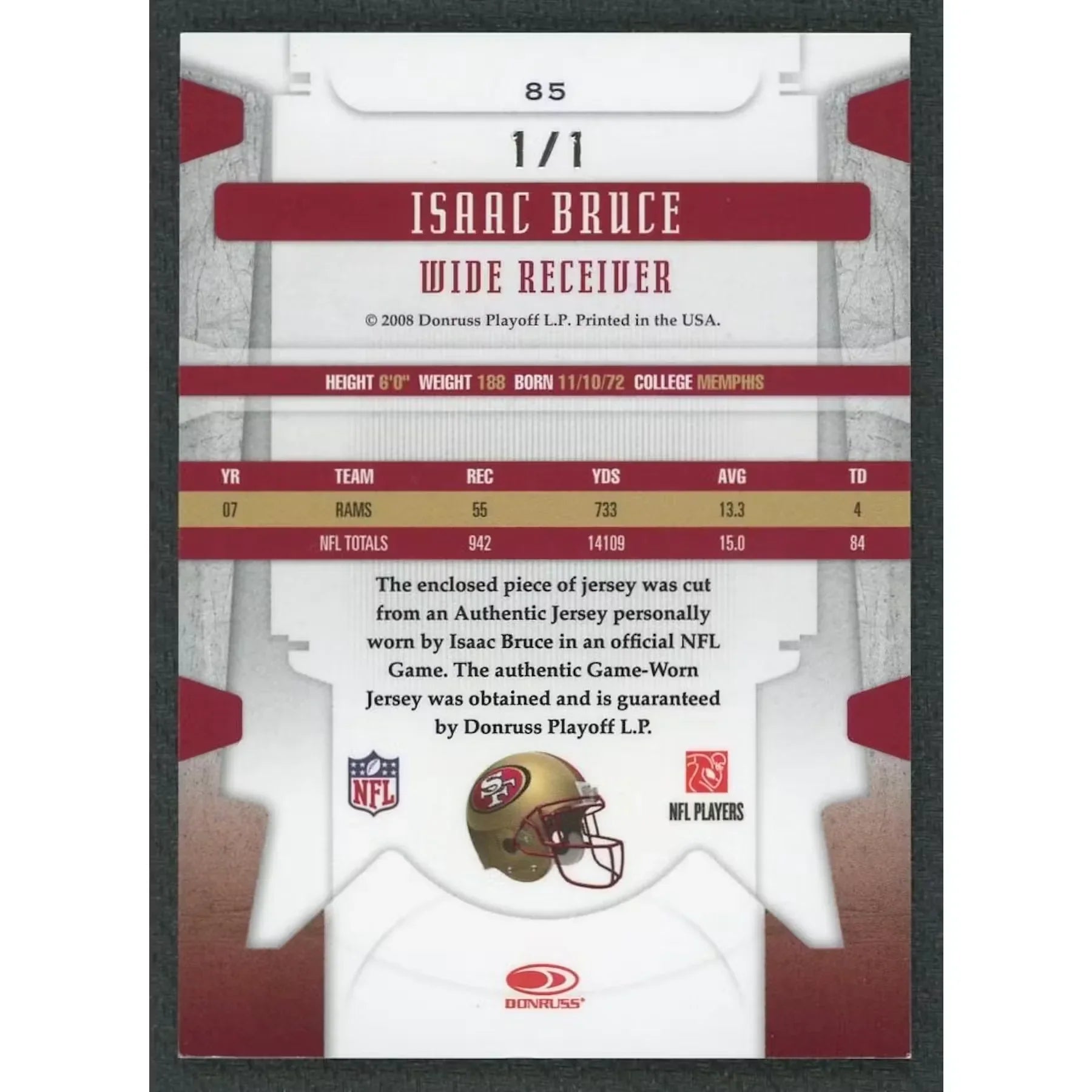 Isaac Bruce Signed 2008 Donruss Playoff Card | NFL Shield 1/1