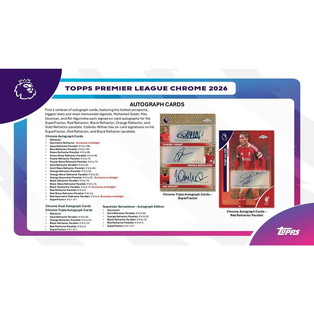 2026 Topps Chrome Premier League Hobby Box (Ships Sealed Only)