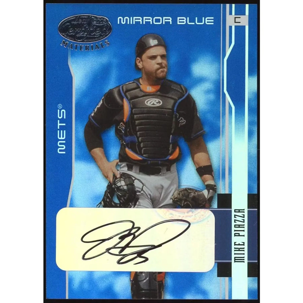 Mike Piazza Signed 2003 Leaf Certified Materials #117 Card | Mirror Blue #/15