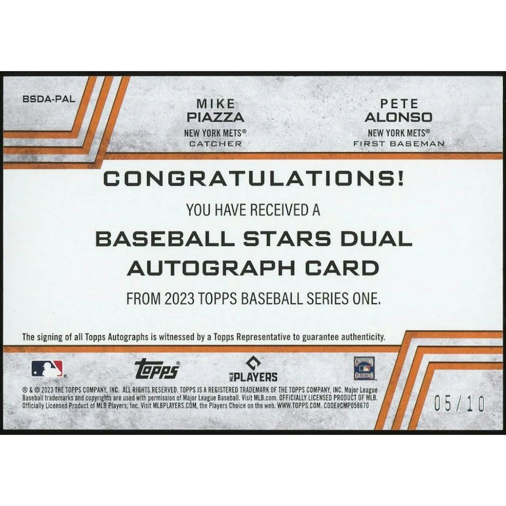 Pete Alonso and Mike Piazza Signed Dual Card | 2023 Topps Baseball Stars Autographs