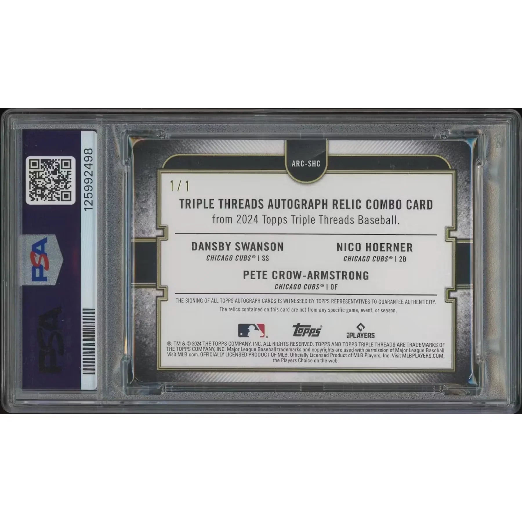 2024 Topps Triple Threads Swanson Hoerner Crow-Armstrong Printing Plate Patch Auto | PSA 8
