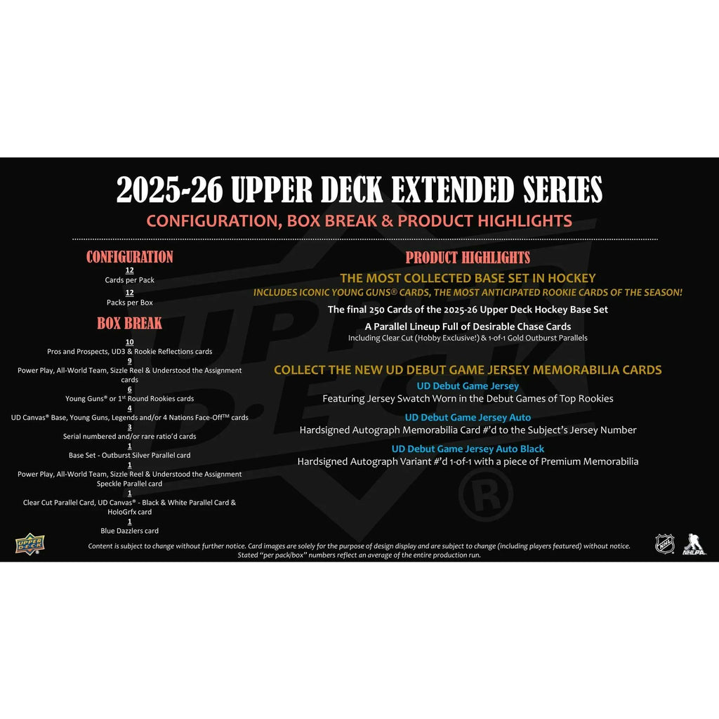 2025 26 Upper Deck Extended Series Hockey Hobby 12 Box Case Presell Releases Jun 3rd 2026 (Ships Sealed Only)