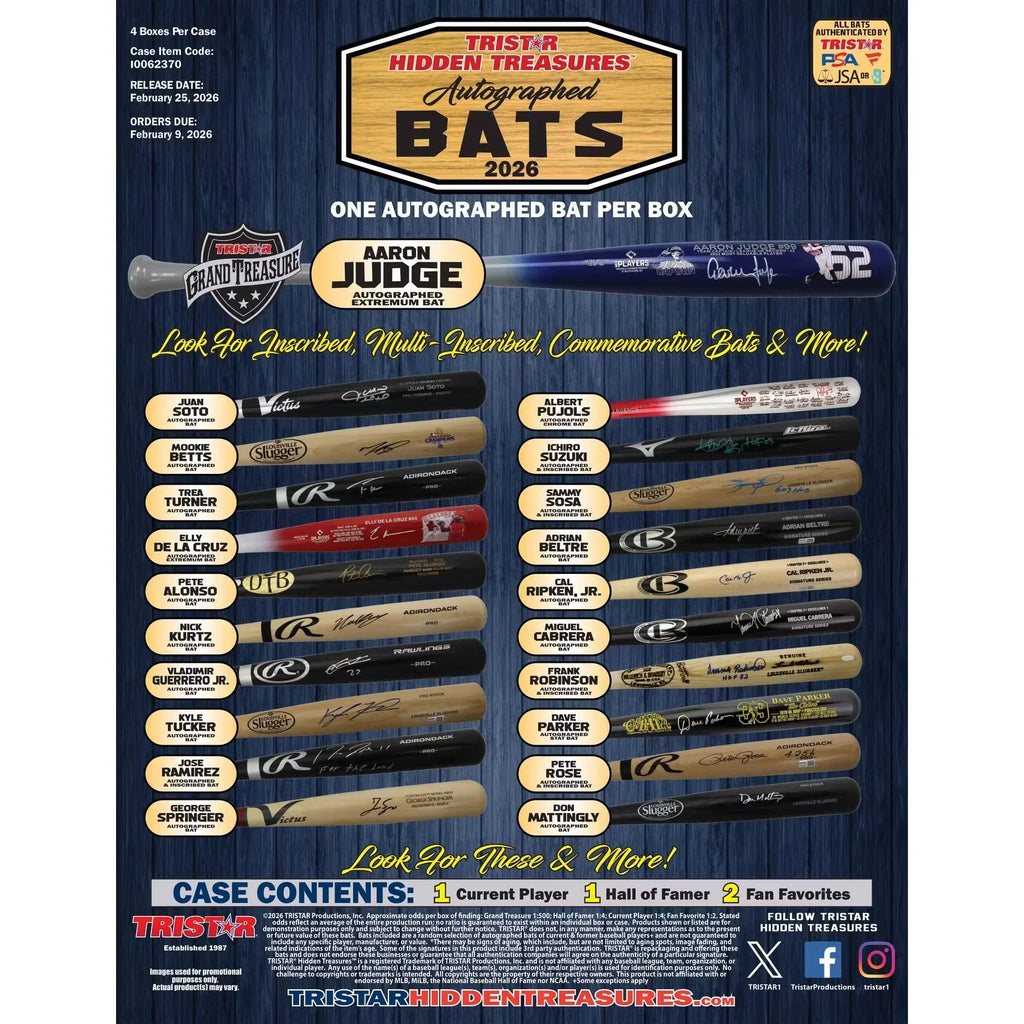 2026 TriStar Hidden Treasures Autographed Baseball Bats Hobby Box (Ships Sealed Only)
