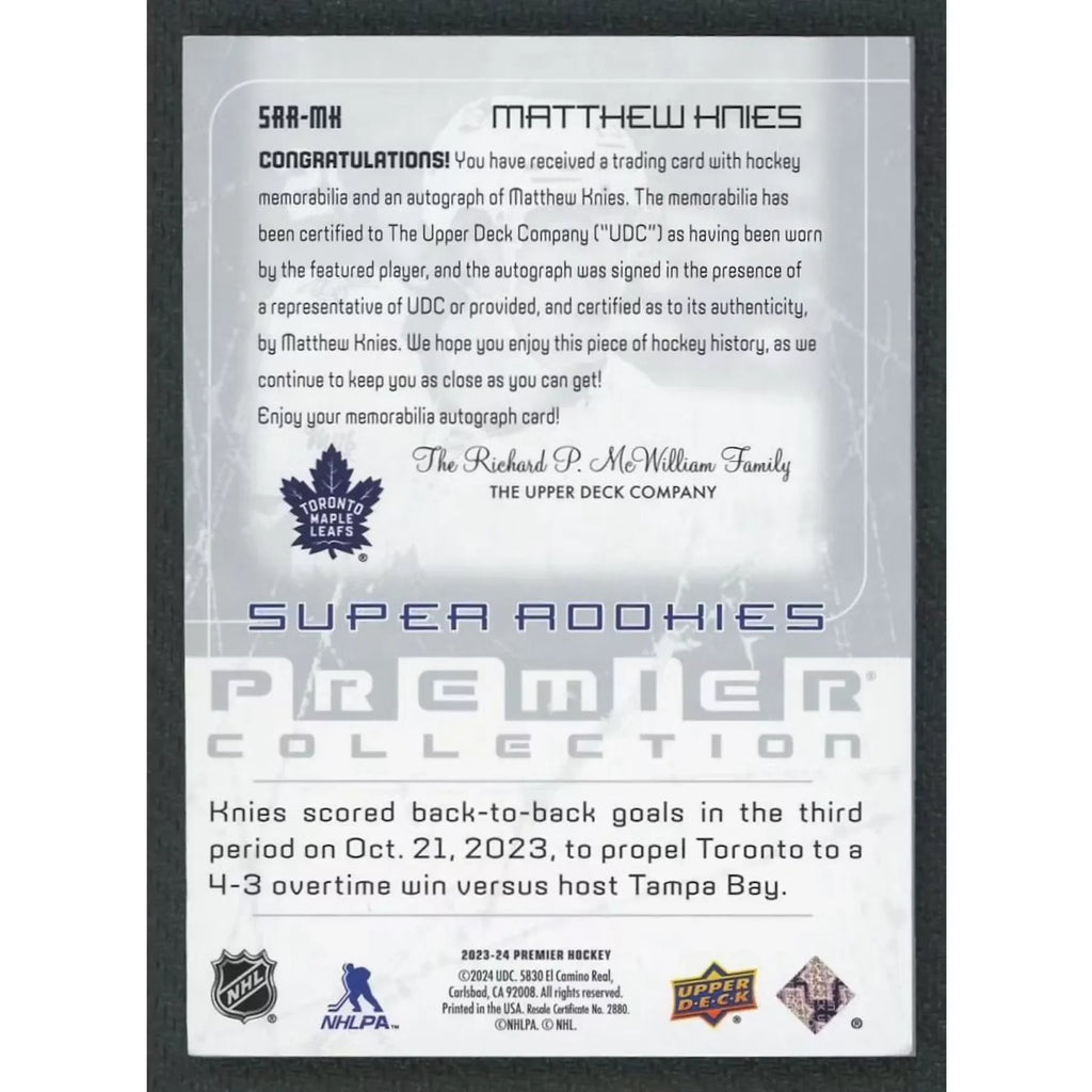 Matthew Knies 2023-24 Premier Rookie Patch Auto |/99