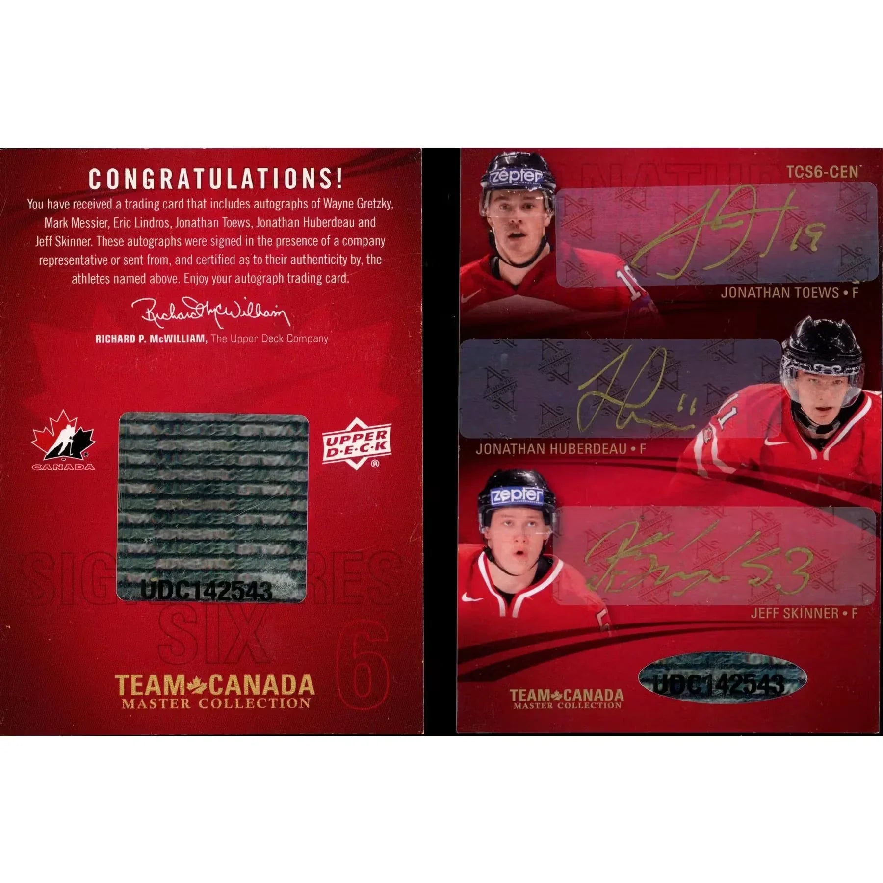 2015 Upper Deck Team Canada Master Collection Six-Signature Card | Gretzky, Messier, Lindr