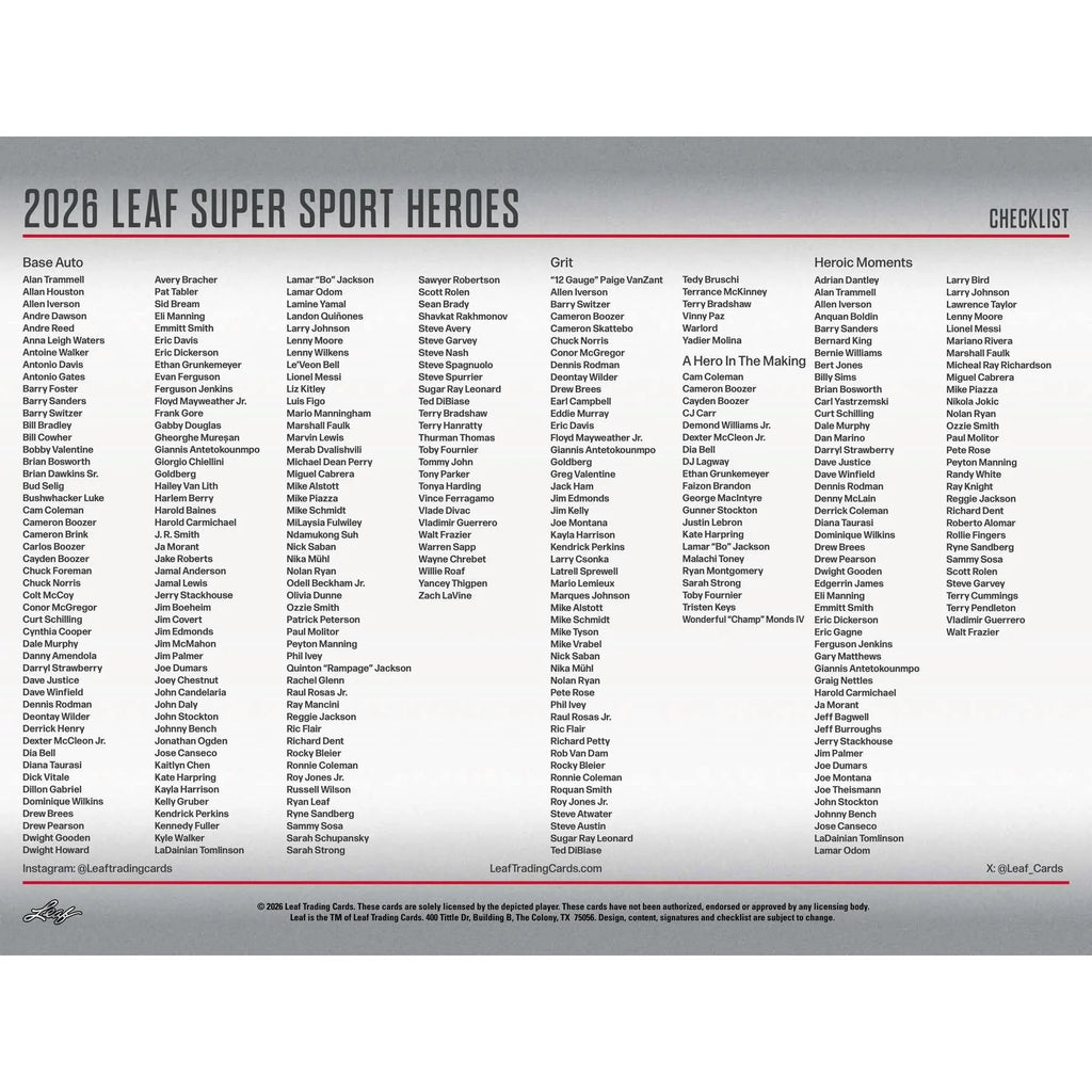 2026 Leaf Metal Super Sports Heroes Hobby Box (Ships Sealed Only)