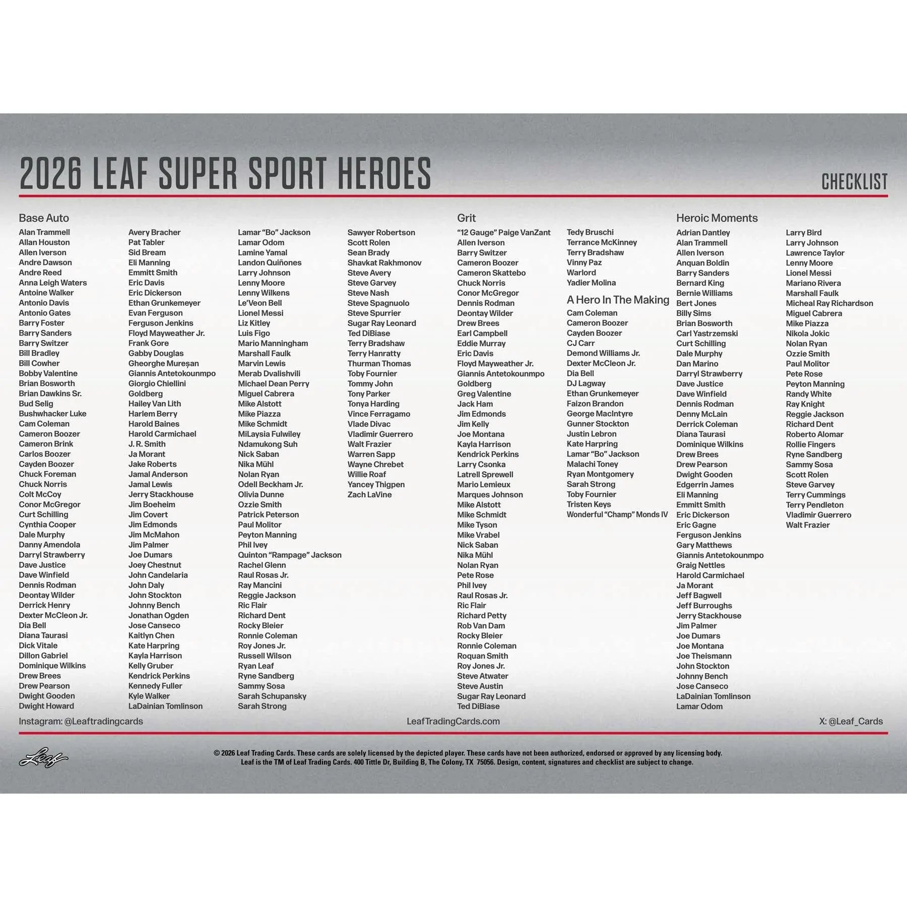 2026 Leaf Metal Super Sports Heroes Hobby Box (Ships Sealed Only)