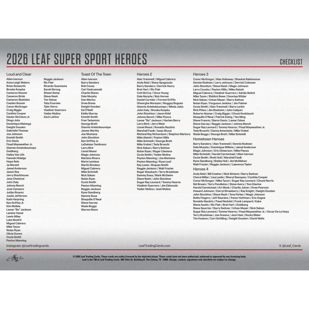 2026 Leaf Metal Super Sports Heroes Hobby Box (Ships Sealed Only)