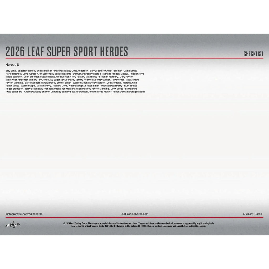 2026 Leaf Metal Super Sports Heroes Hobby Box (Ships Sealed Only)