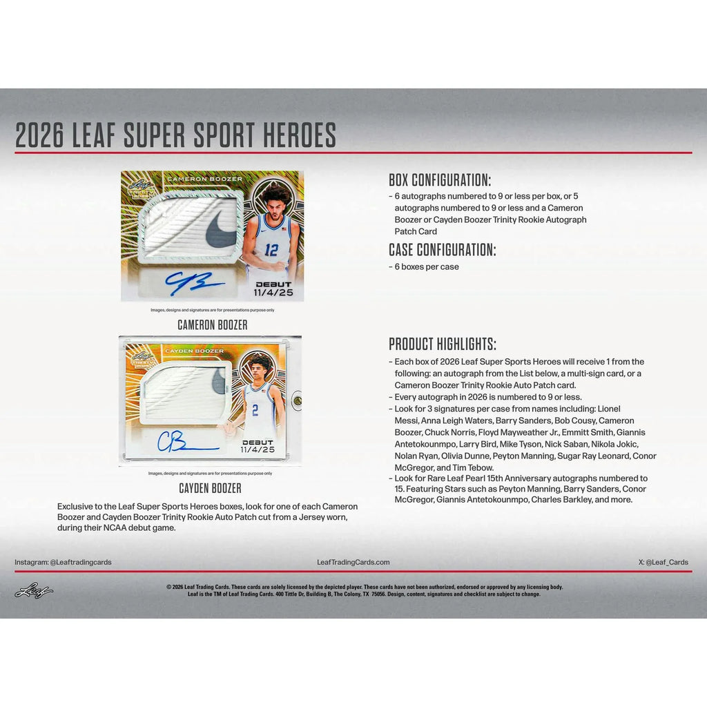 2026 Leaf Metal Super Sports Heroes Hobby Box (Ships Sealed Only)