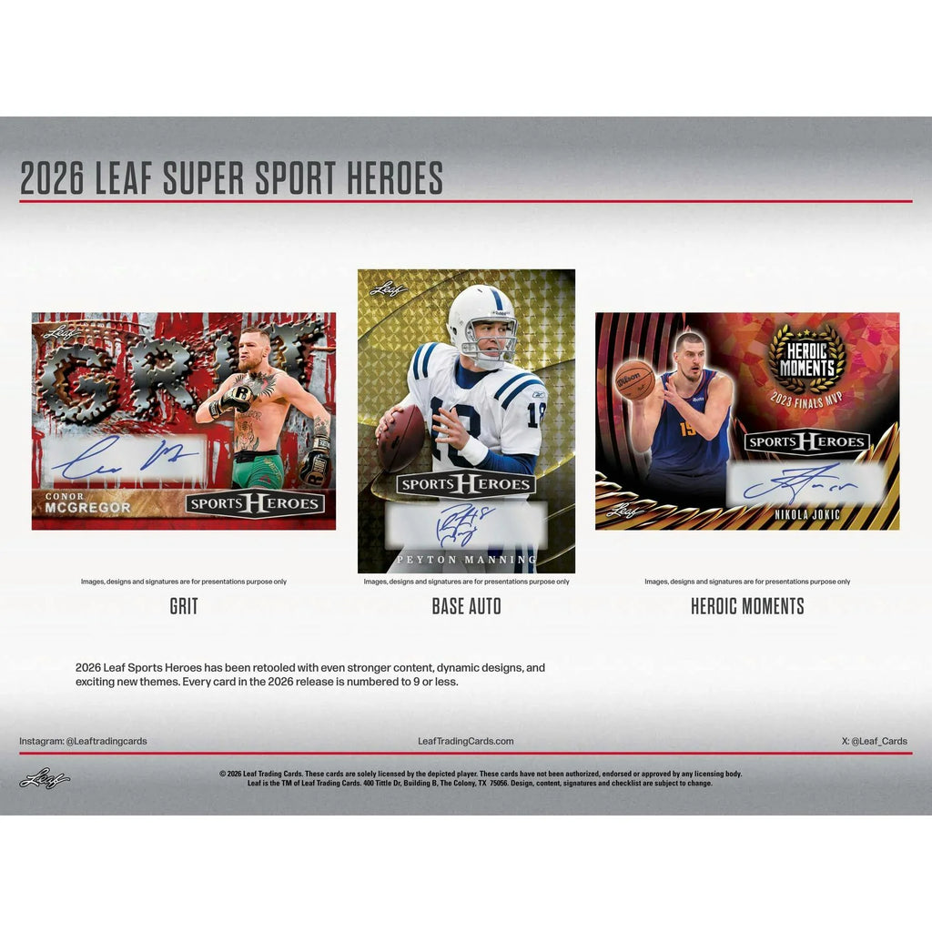 2026 Leaf Metal Super Sports Heroes Hobby Box (Ships Sealed Only)