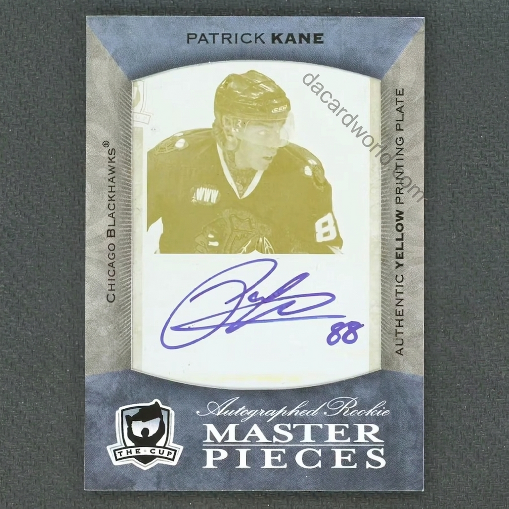 Patrick Kane Signed 2007-08 The Cup Rookie Masterpieces Yellow Printing Plate | 1/1