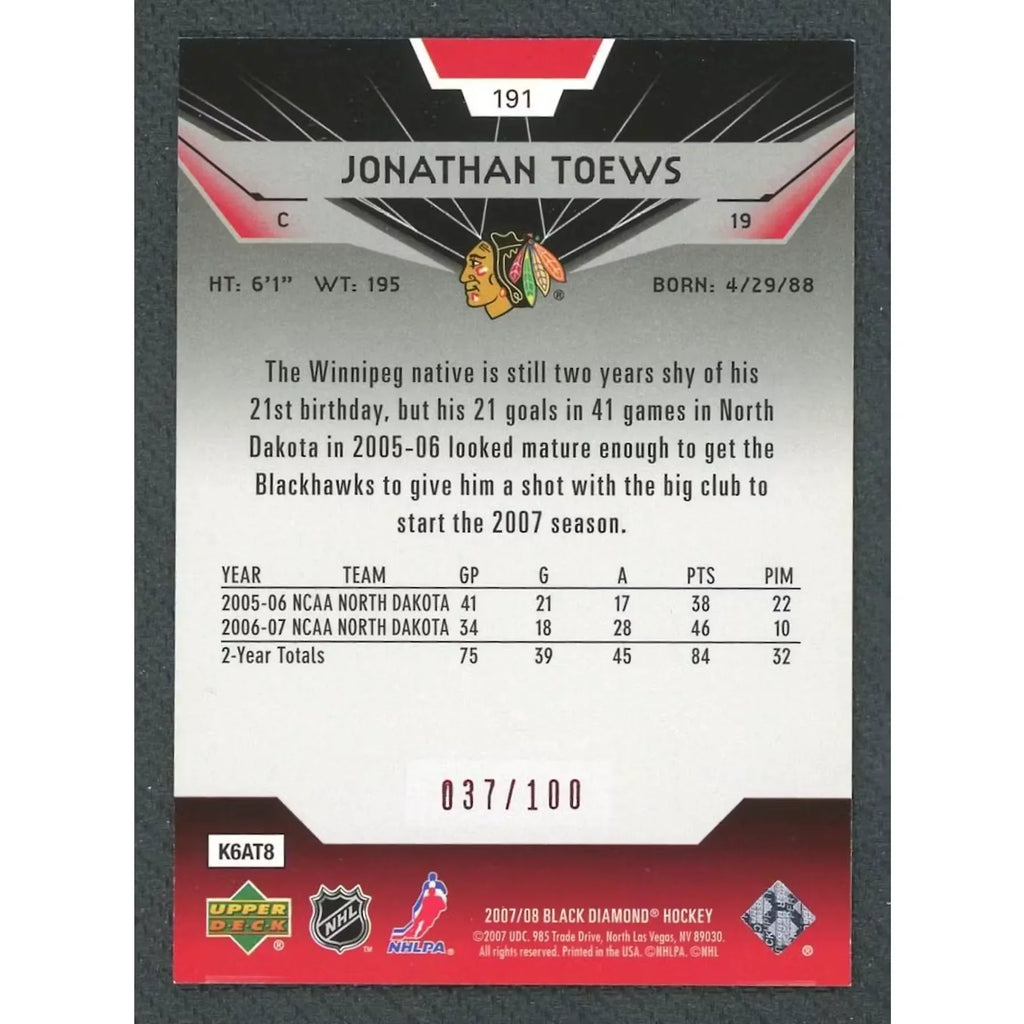 Jonathan Toews 2007-08 Black Diamond Rookie Gems Red/100