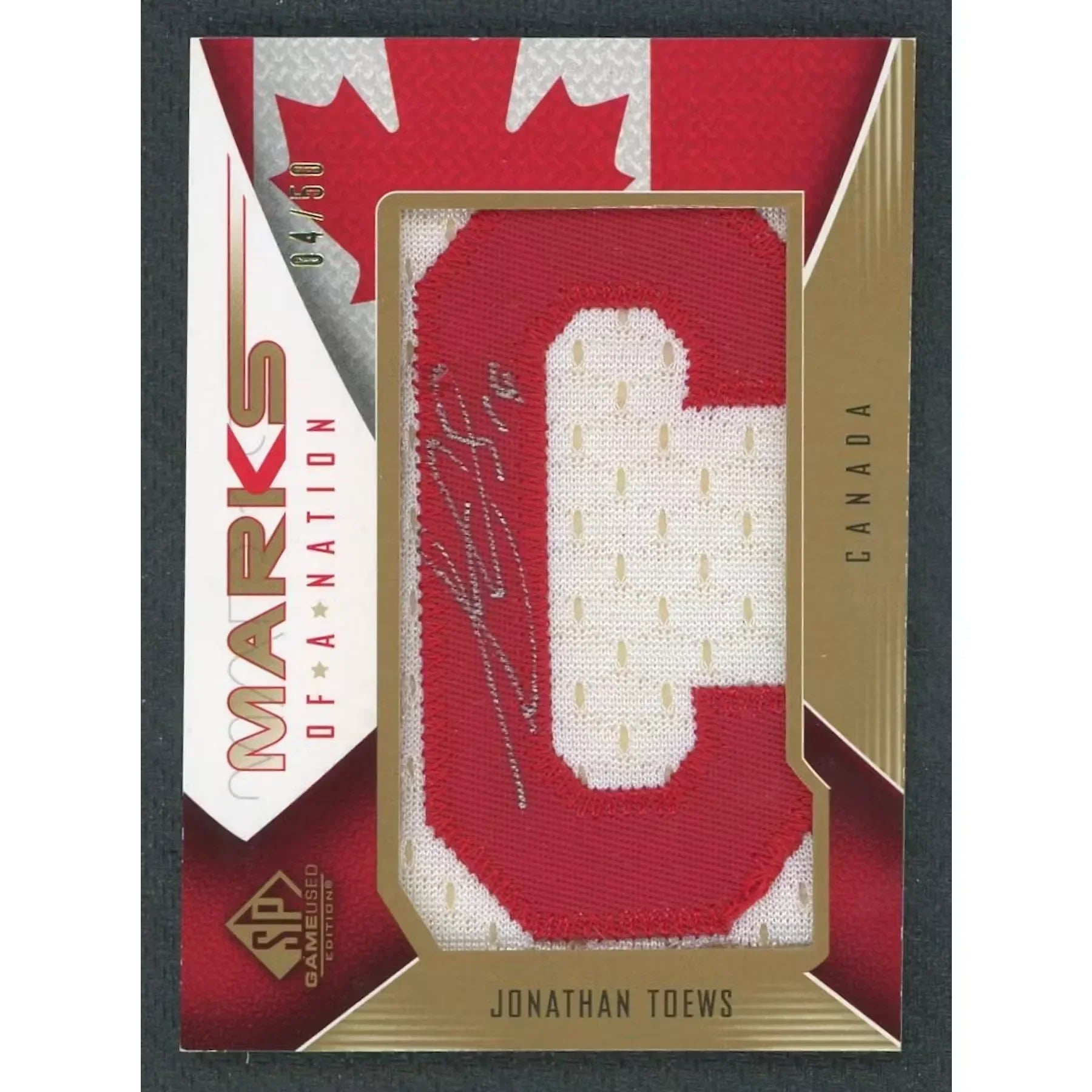 Jonathan Toews Signed 2009-10 SP Game Used Card | Marks of a Nation Auto/50