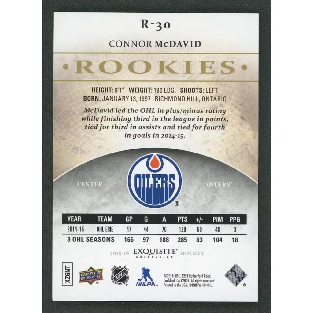 Connor McDavid 2015-16 The Cup Exquisite Rookie Card | Gold Spectrum/97