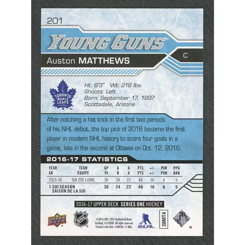 2016-17 Upper Deck Young Guns Auston Matthews Rookie #201 - D1