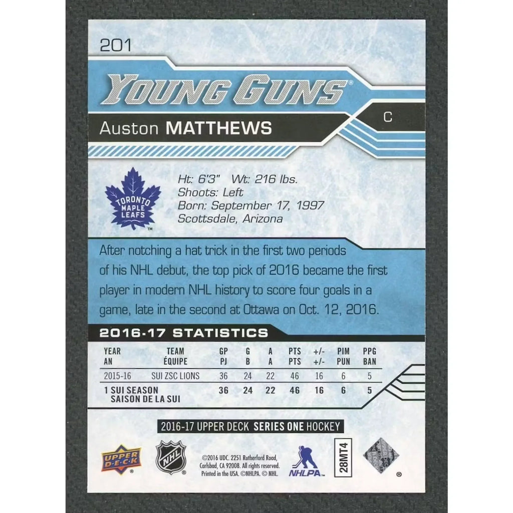 2016-17 Upper Deck Young Guns Auston Matthews Rookie #201 - D2