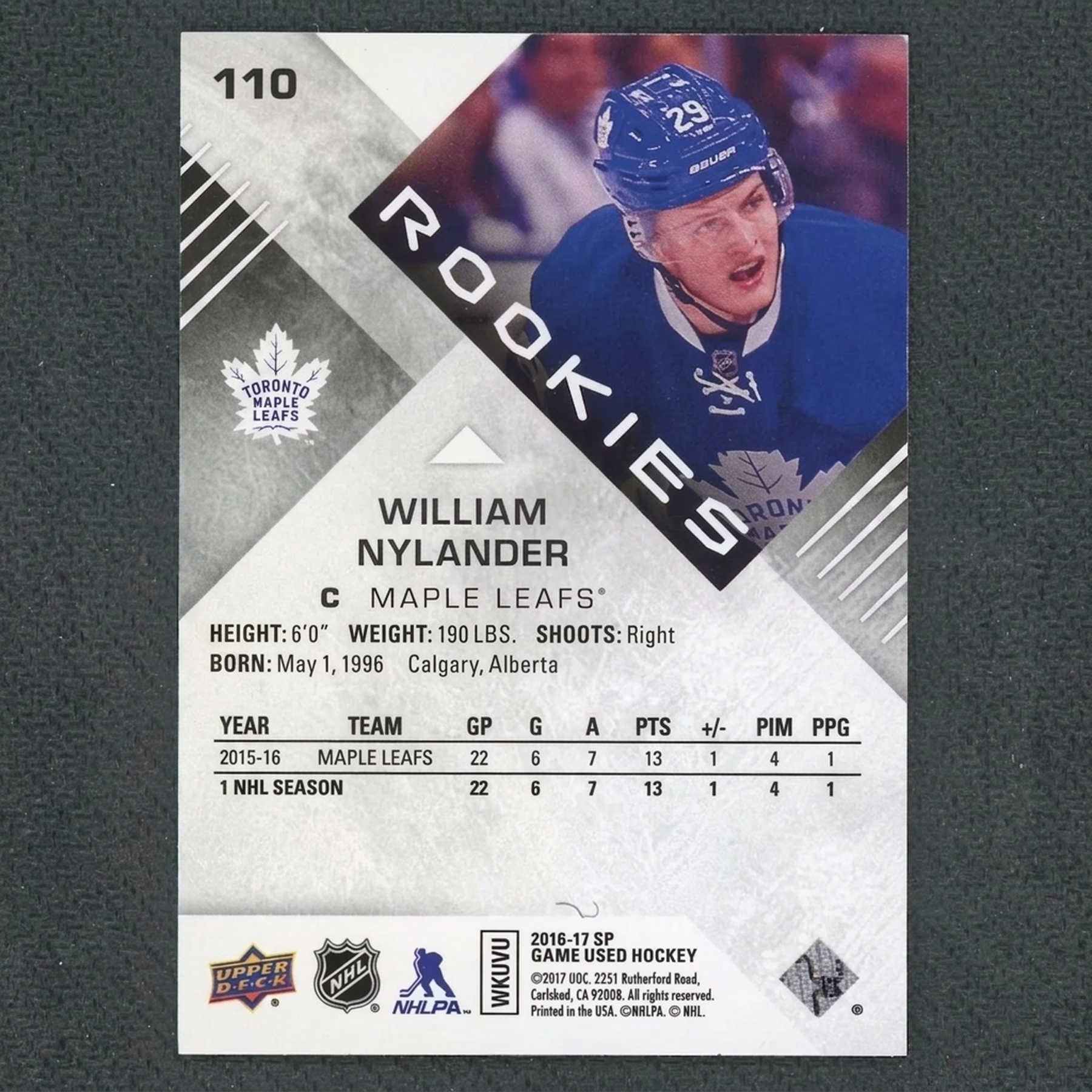 William Nylander 2016-17 SP Game Used Rookie Card |/29