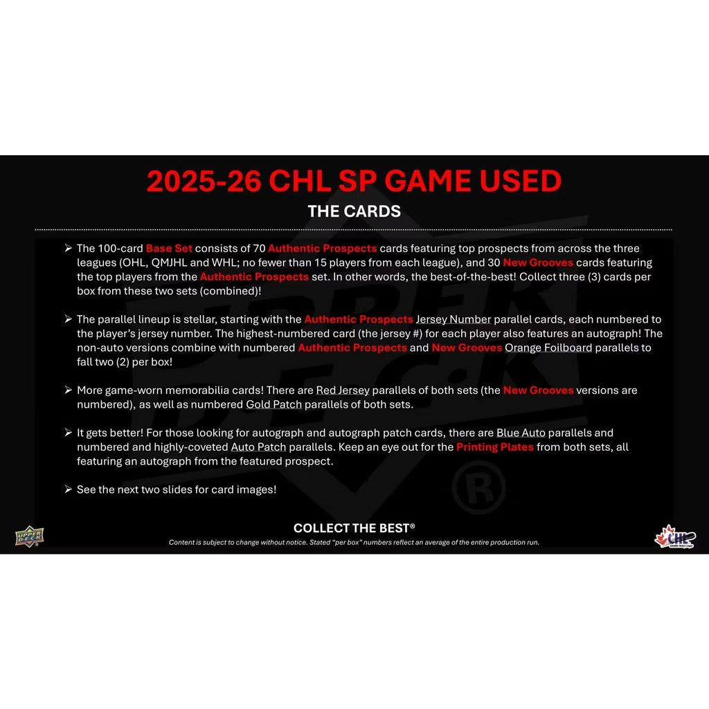 2025-26 Upper Deck CHL SP Game Used Hockey Hobby Box | Presell (Ships Sealed Only)