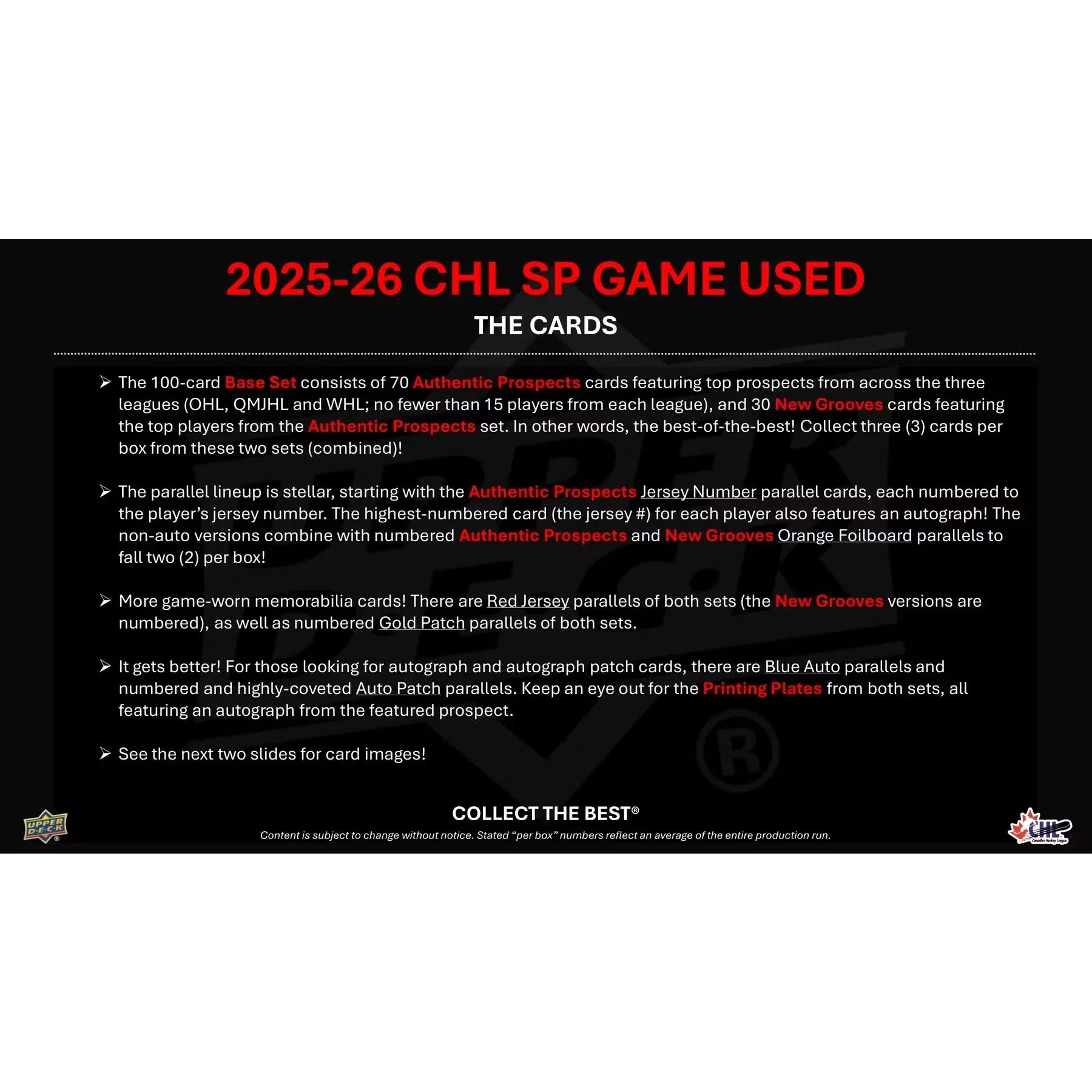 2025-26 Upper Deck CHL SP Game Used Hockey Hobby 20-Box Case | Presell (Ships Sealed Only)